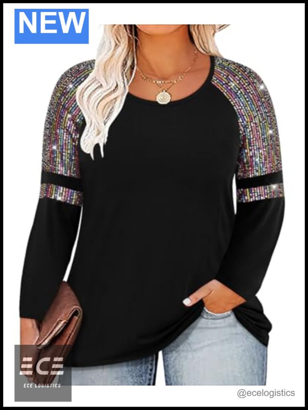 Plus Size Long Sleeve Crewneck Tunic Tee Loose Fit Casual Raglan Top